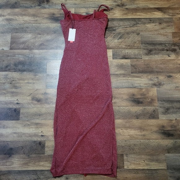Popilush Red Shapewear Cocktail Shimmer Bodycon Side Slit Midi Dress Size Small - Picture 10 of 12